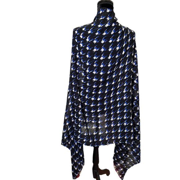 Unbranded Scarf Womens Long Rectangle Blue White Houndstooth Lightweight Fringe - Picture 5 of 7
